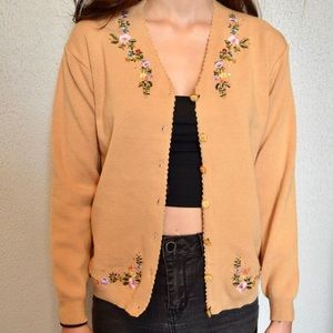 Yellow Cardigan with Embroidery Detail